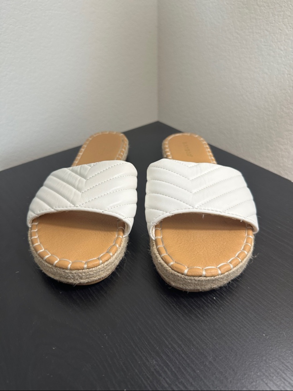 BAMBOO Cream Quilted Espadrille Slide Sandals